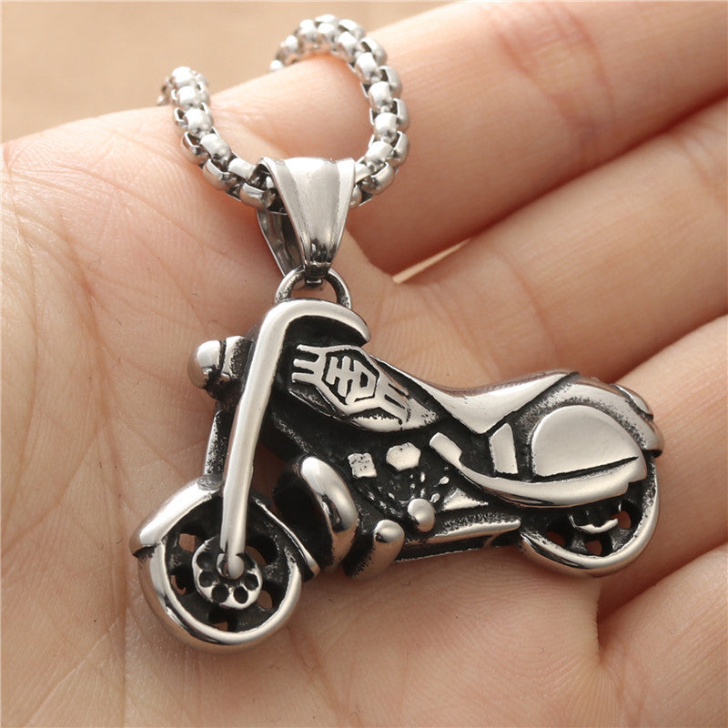 Custom Titanium Steel Motorcycle Pendant Necklace for Men - Retro Punk Style