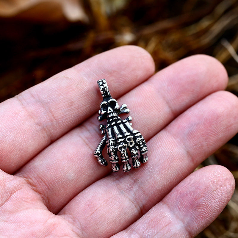 Punk-Inspired Titanium Steel Skull and Bone Pendant Jewelry for Men - Wholesale Retro Style