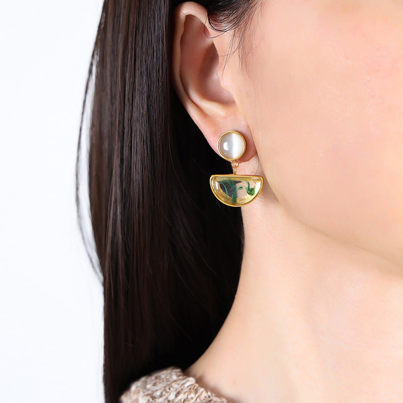 Elegant Opal Resin Earrings with Gold-Plated Details