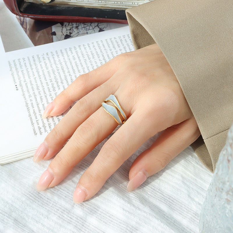 Exquisite Blue and White Oil Dripping Irregular Opening Ring - Everyday Genie Collection