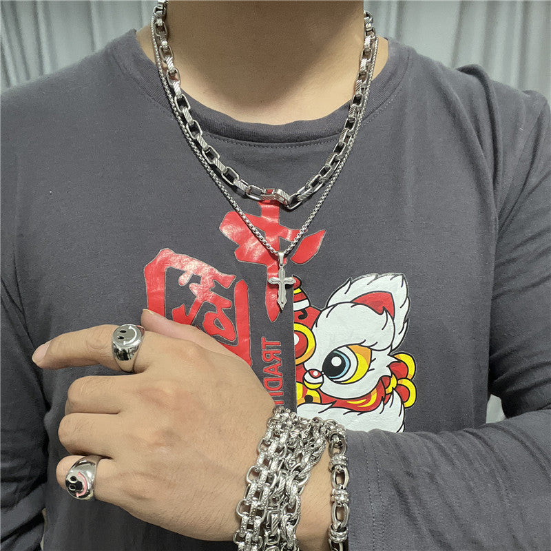 Titanium Steel Cross Pendant Necklace for Men - Personalized Retro Design in Trendy Style