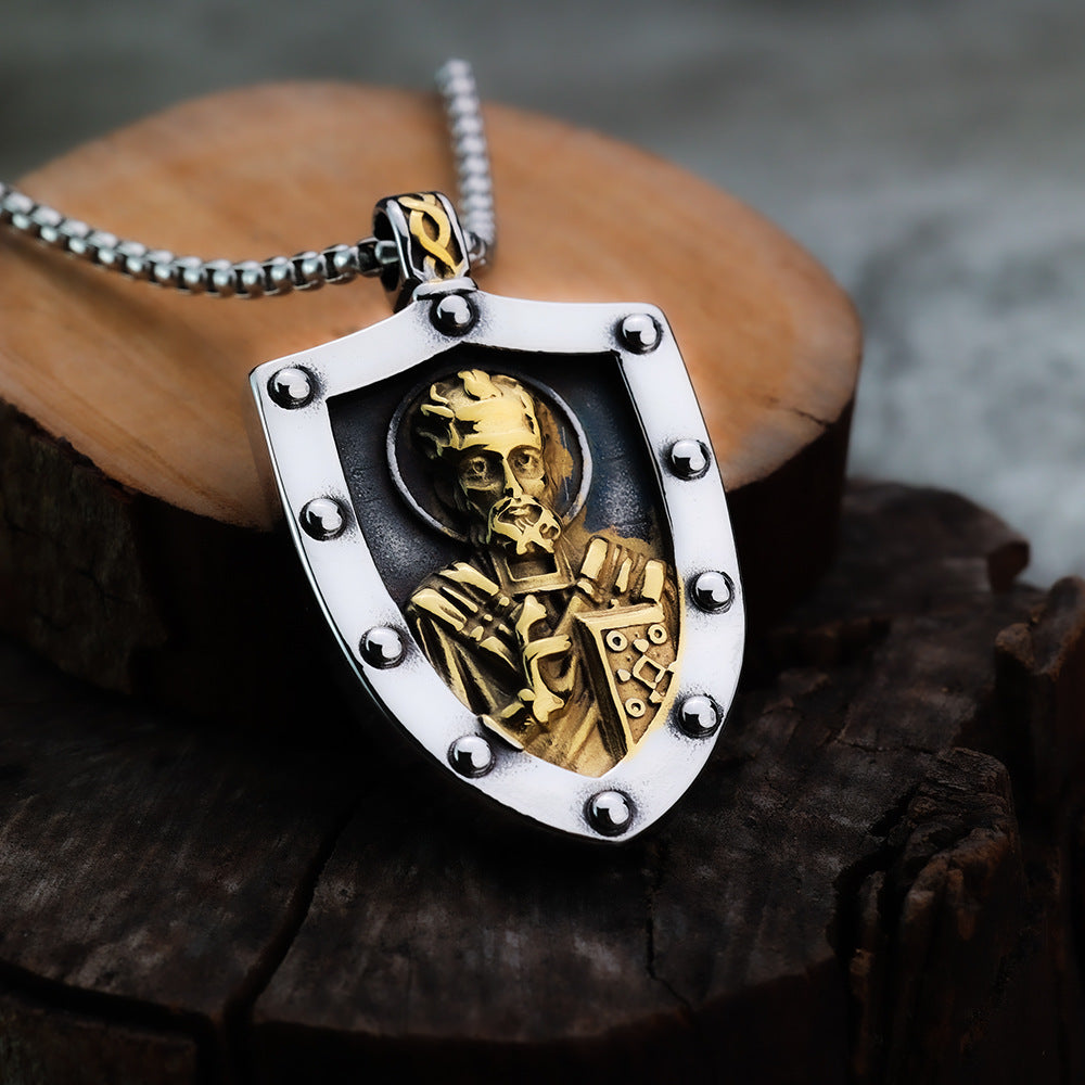 Planderful Shop Titanium Steel Pendant Necklace Guardian Shield For Men Hip Hop Style Durable Bold