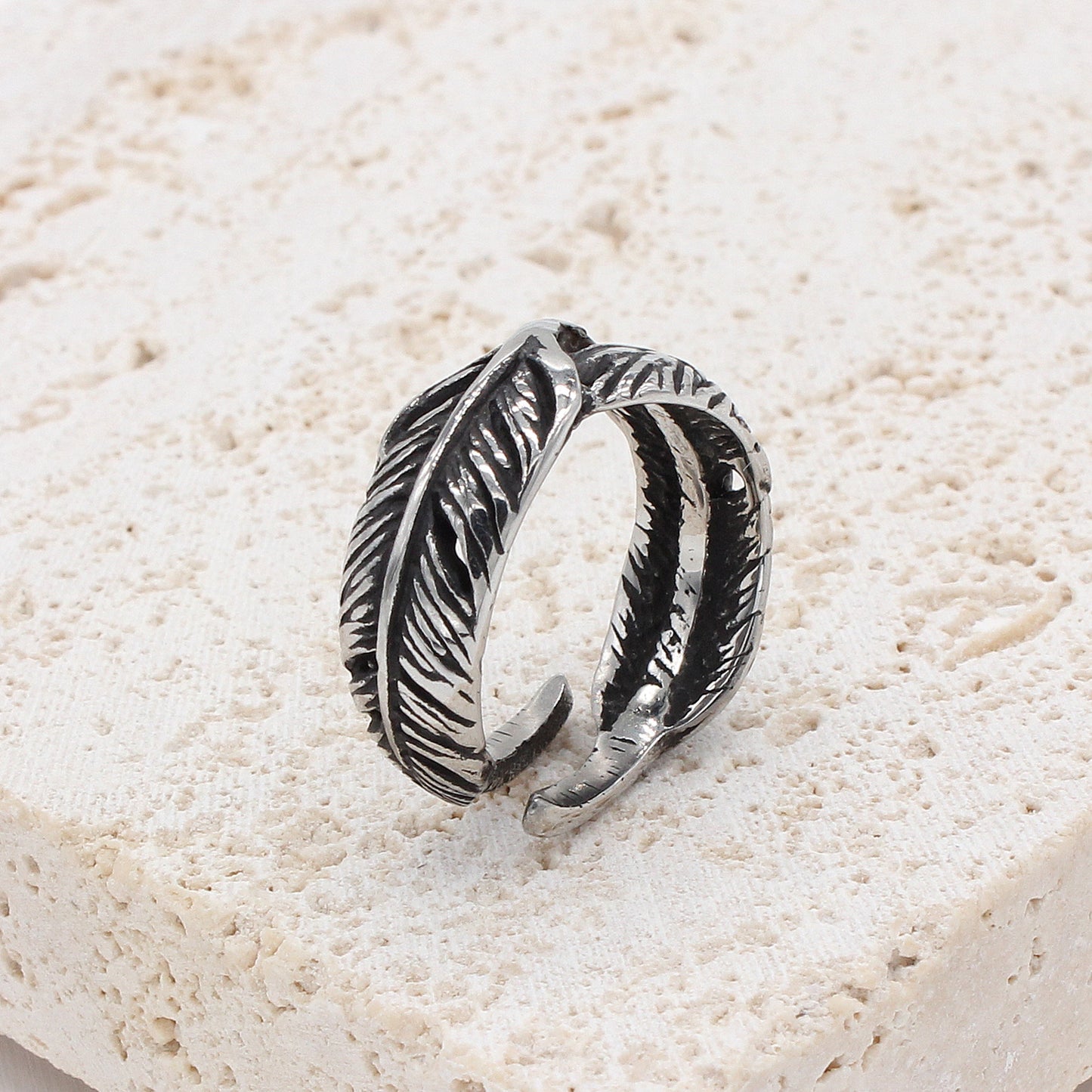 Wholesale Cold Wind Retro Feather Titanium Steel Ring