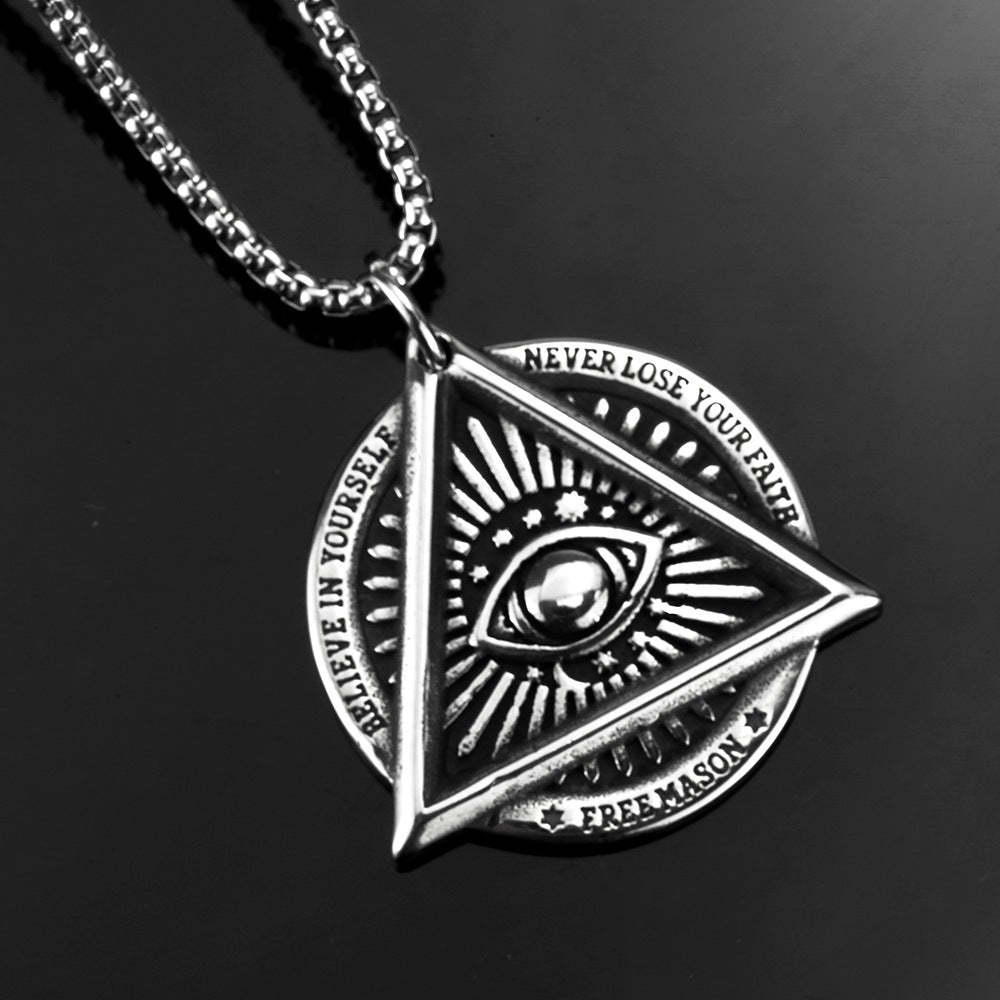 Vintage Men's Titanium Steel Freemason Devil's Eye Pendant