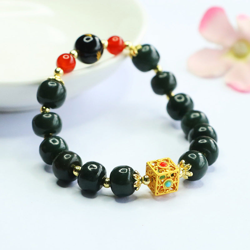 Hetian Jade Agate Dragon Vintage Bead Bracelet