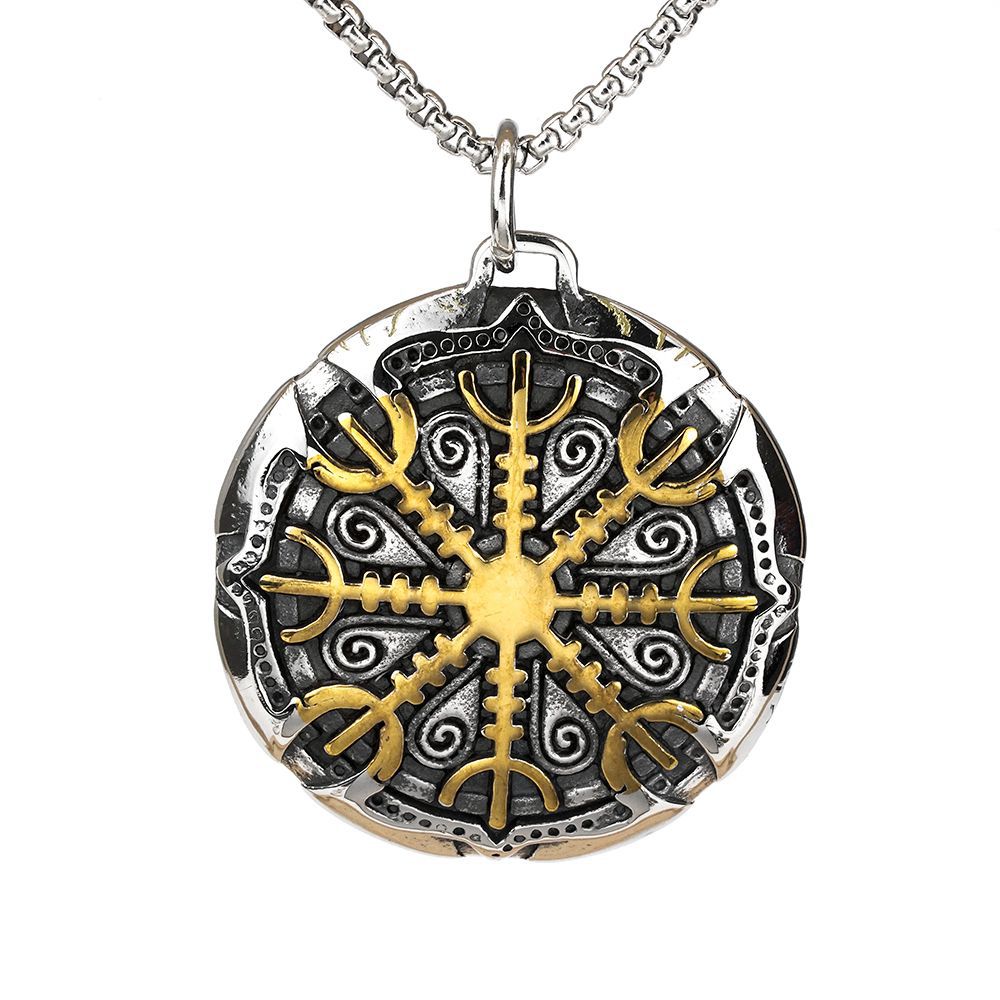 Nordic Retro Men's Pendant Stainless Steel Compass Rune Necklace