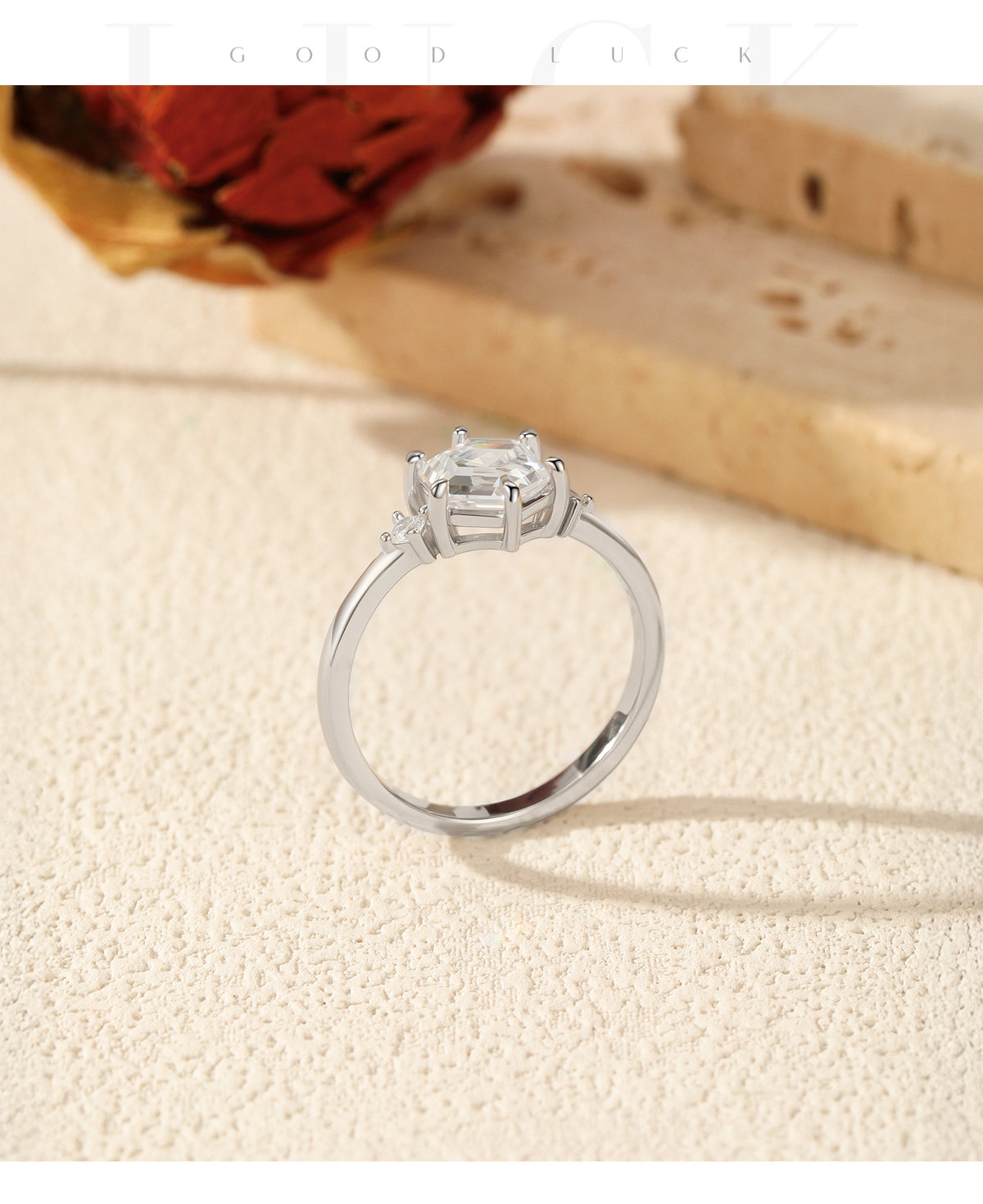 925 Sterling Silver Emerald-Cut Zircon Ring