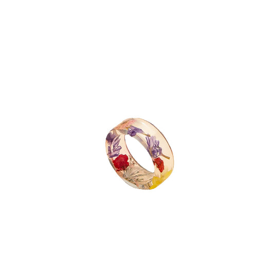 European and American Popular Vienna Verve Resin Ring with Real Flowers