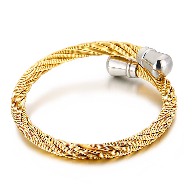 Punk Titanium Steel Wire Twist Pattern Men's Opening Bracelet Bracelet
