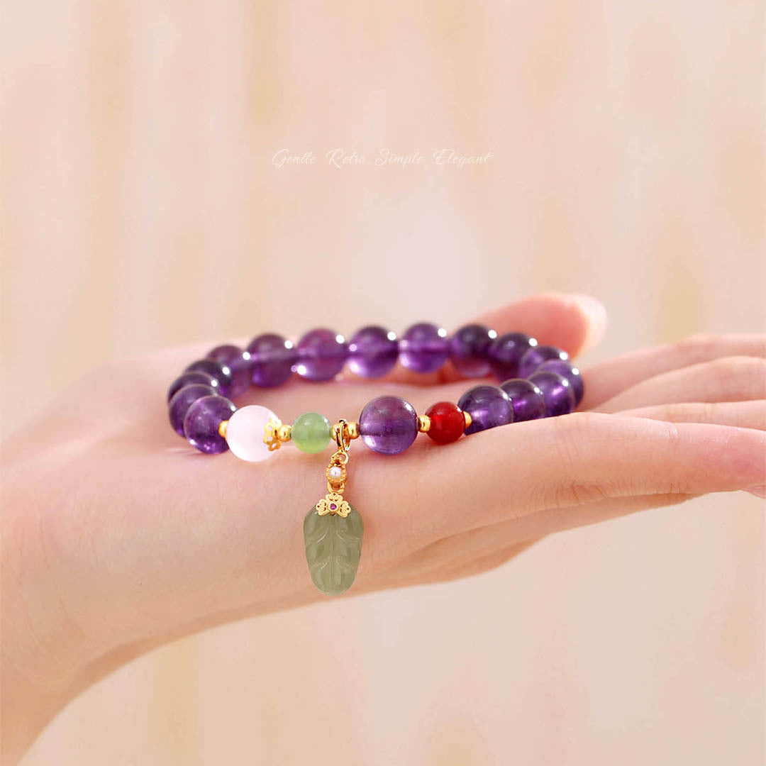 Leaf Amethyst 925 Sterling Silver Bracelet