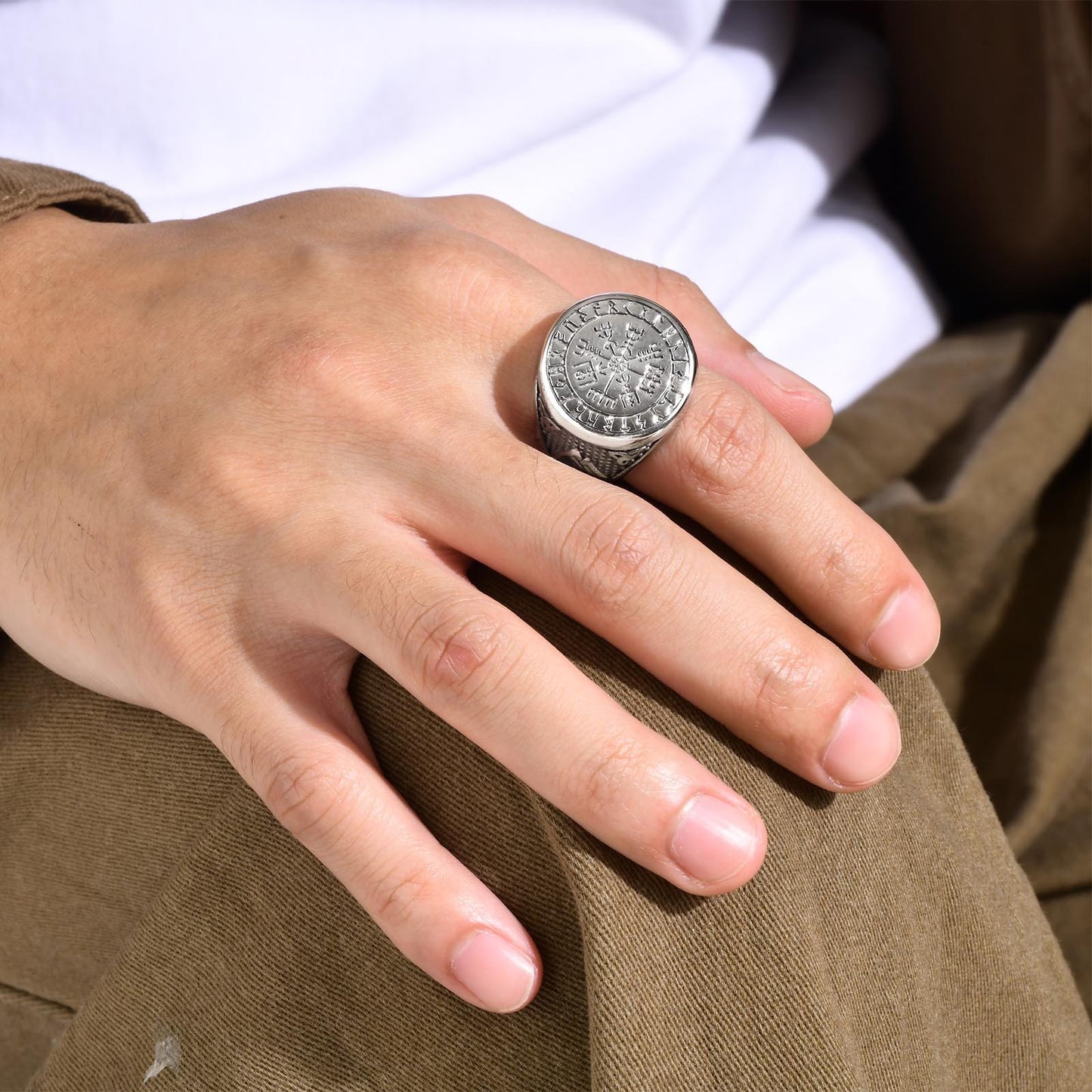 Stainless Steel Viking Compass Celtic Knot Seal Ring Men's Jewelry