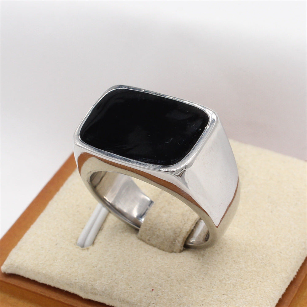 Planderful Titanium Steel Ring Everyday Genie Epoxy Rectangular Unisex Modern Statement Jewelry Size 7 To 12