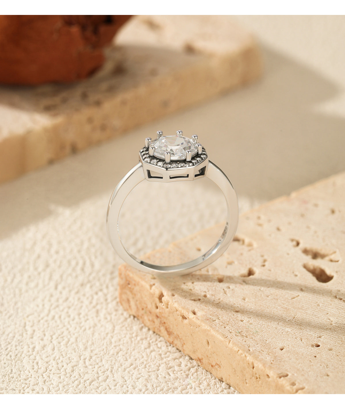 925 Sterling Silver Octagonal Zircon Ring
