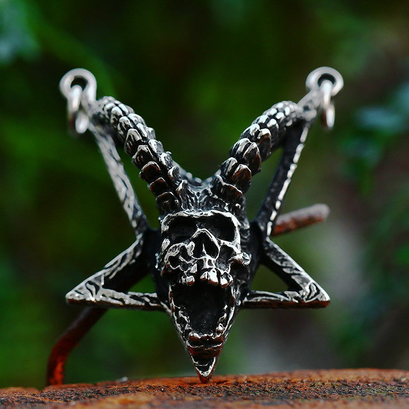 Retro Titanium Steel Pentagram Sheephead Pendant for Men - Cross-Border Punk Style