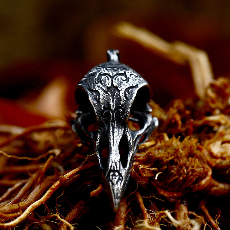 Engraved Crow Pendant in Titanium Steel - Nordic Viking Men's Jewelry