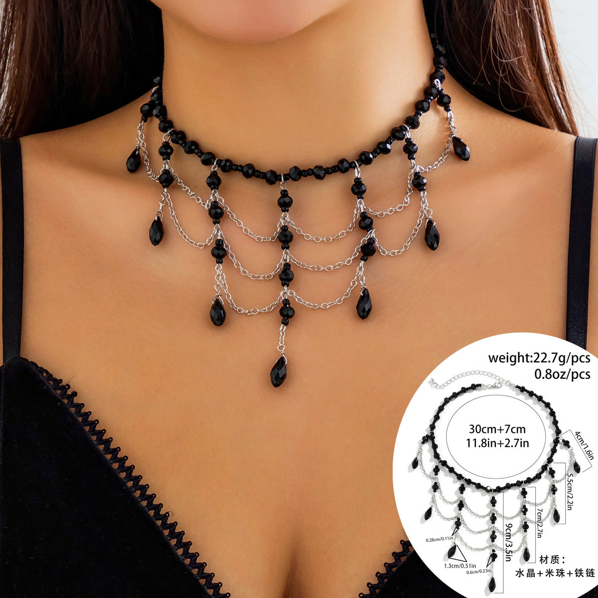 Gothic Lolita Necklace with Tassel Detail and Lace Collar