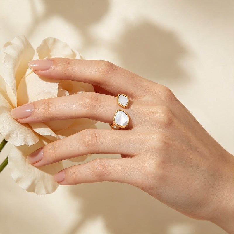 French Women's Ring Retro Irregular Double White Fritillary Open