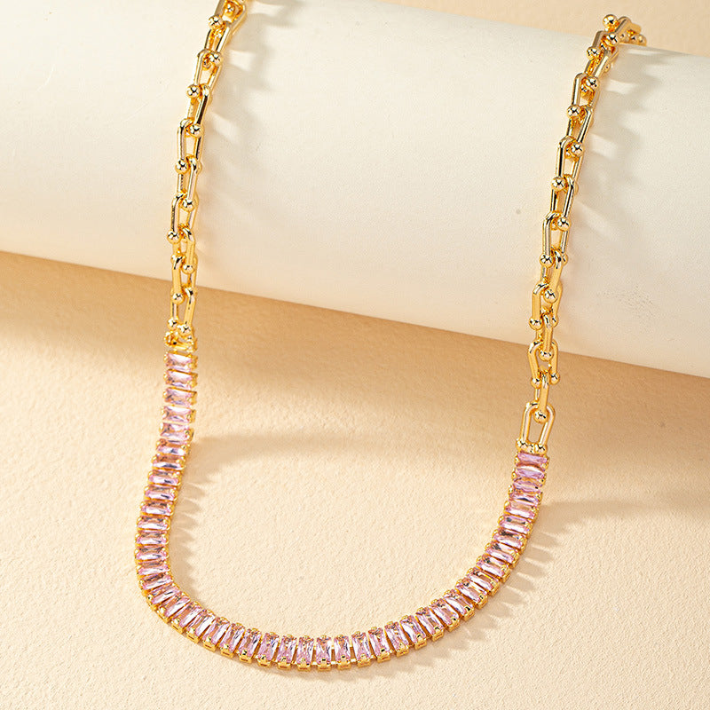 Elegant Pink Zircon Chain Necklace from Vienna Verve Collection
