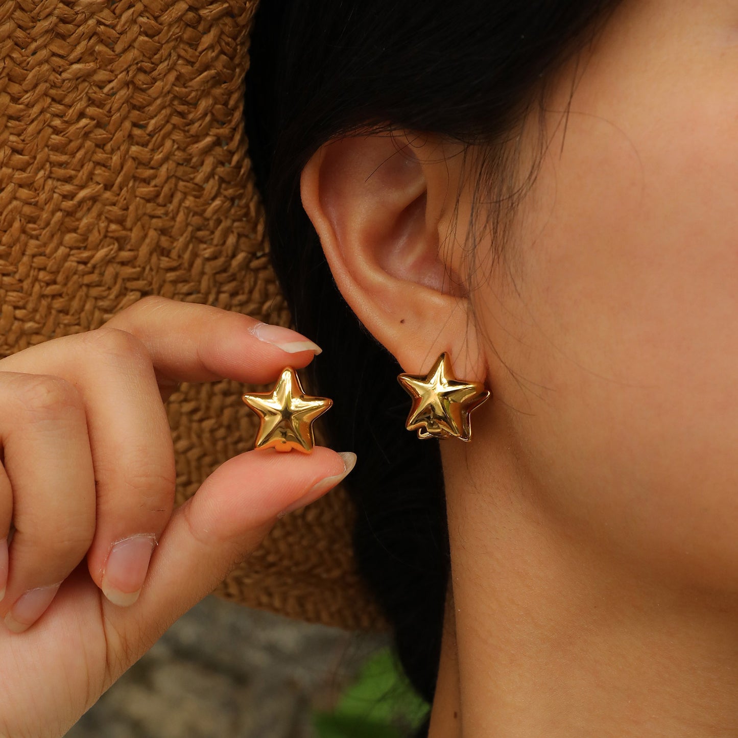 Fashion Personality INS Star Titanium Steel 18K Gold Earrings