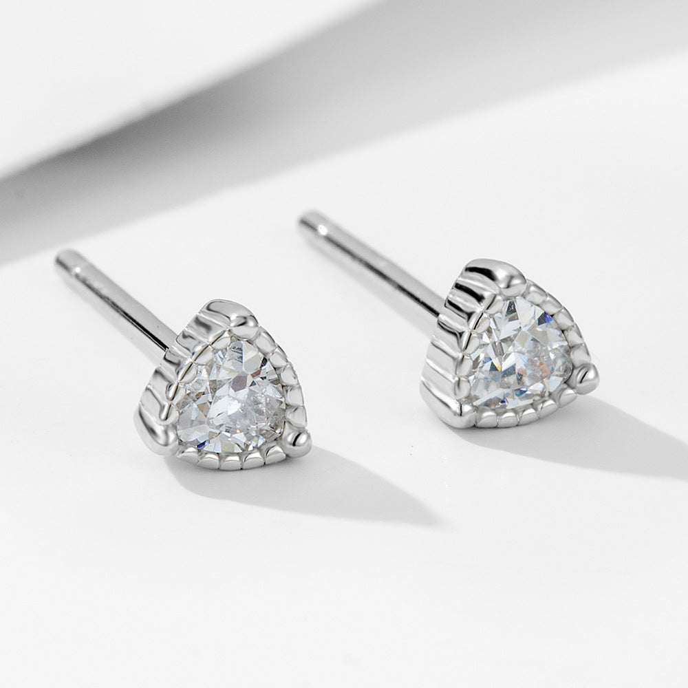 S925 Sterling Silver Earrings Korean Version Small Fresh Zircon Triangle Stud Earrings Cute