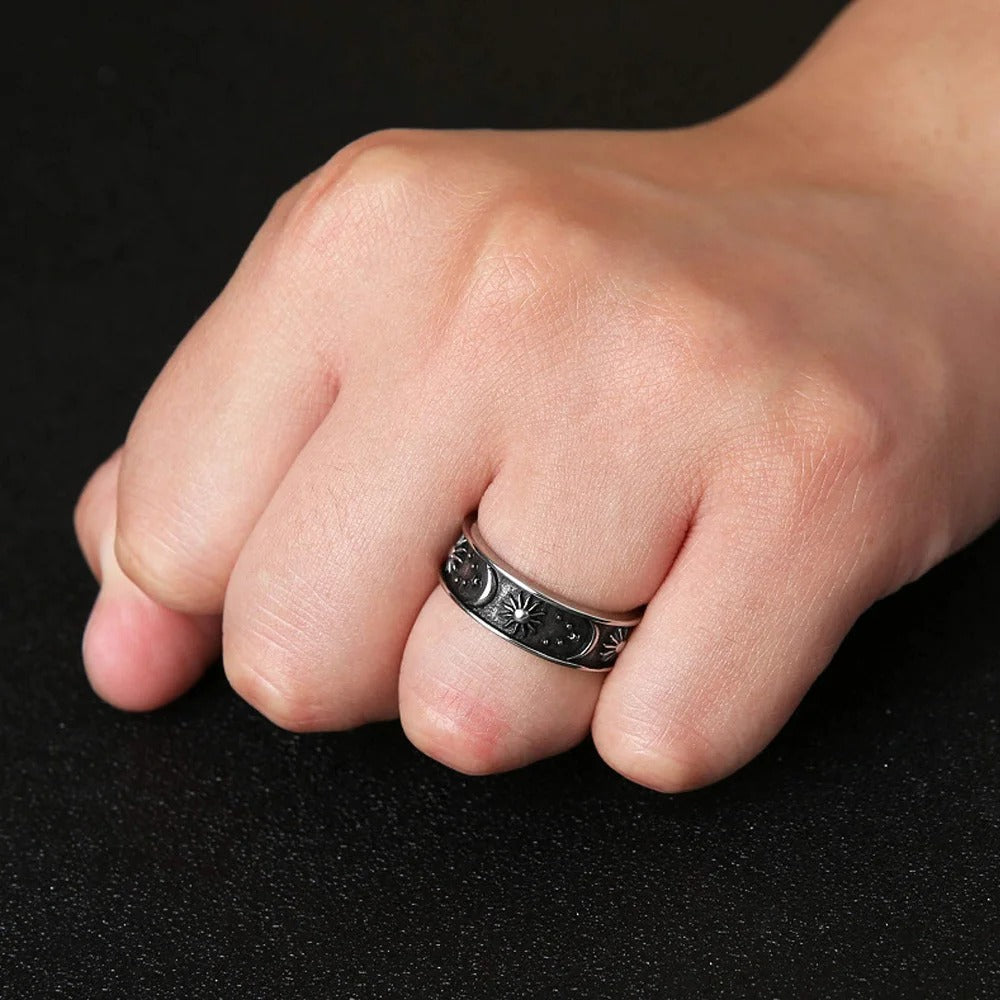 Titanium Ring For Men Bohemian Star Moon Sun Design Planderful Couple Jewelry Gift For Lovers
