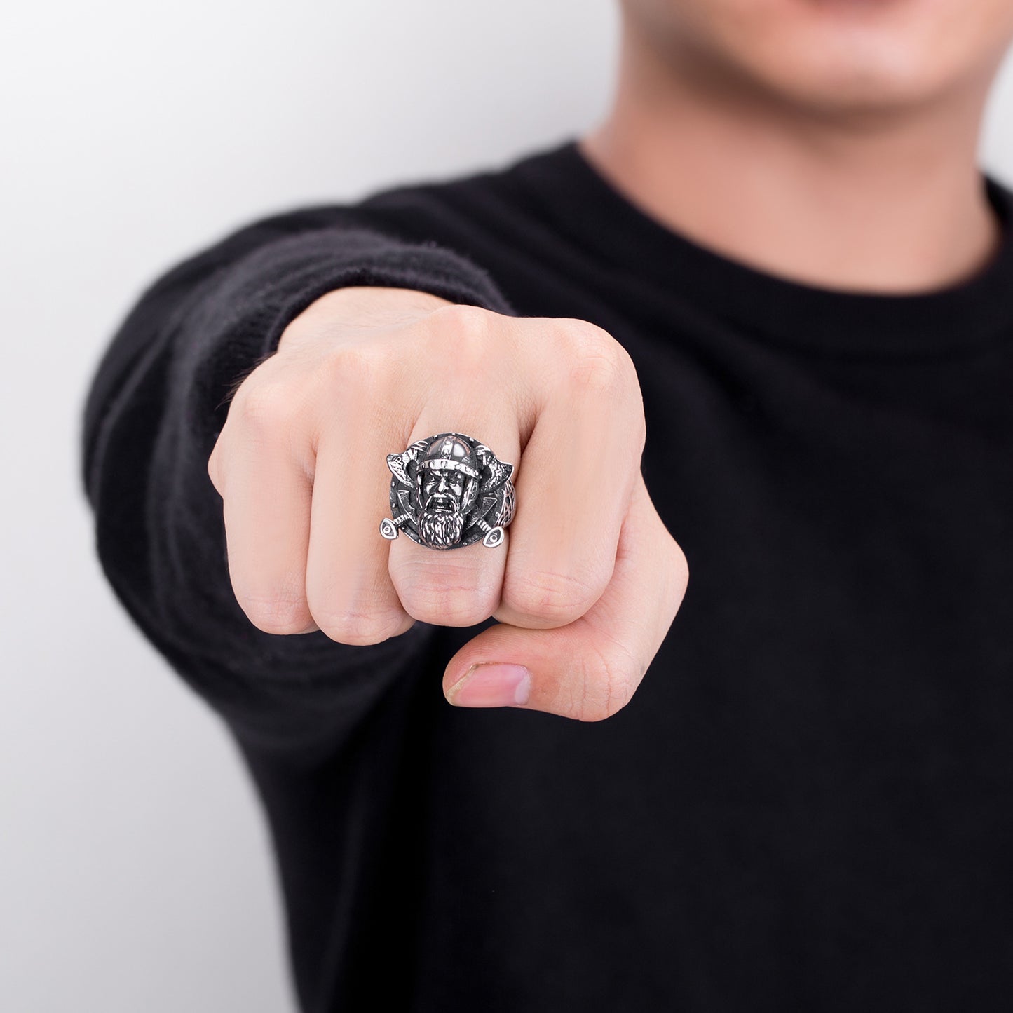 Stainless Steel Ring – Vintage Viking Double Axe Bearded Warrior Jewelry For Men