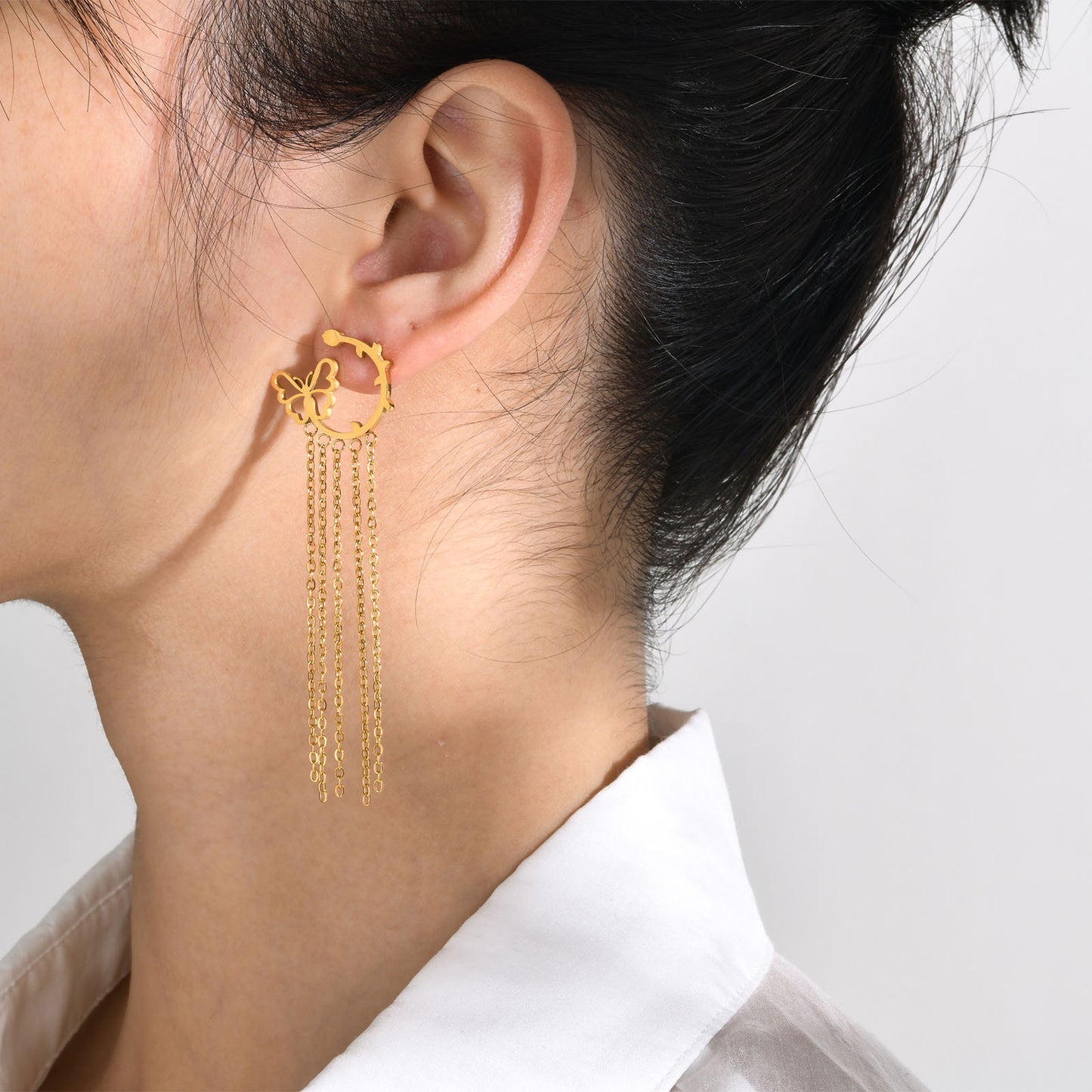 European And American Earrings Gold Butterfly Fringed Jewelry