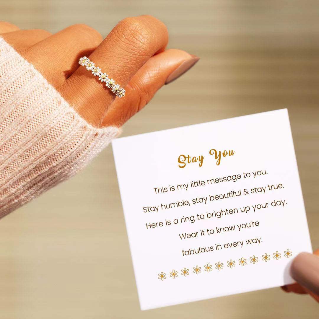 Row of Sweet Little Daisy Opening Sterling Silver Ring