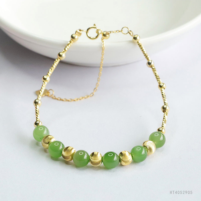 Apple-Green Hetian Jade 925 Silver Bracelet