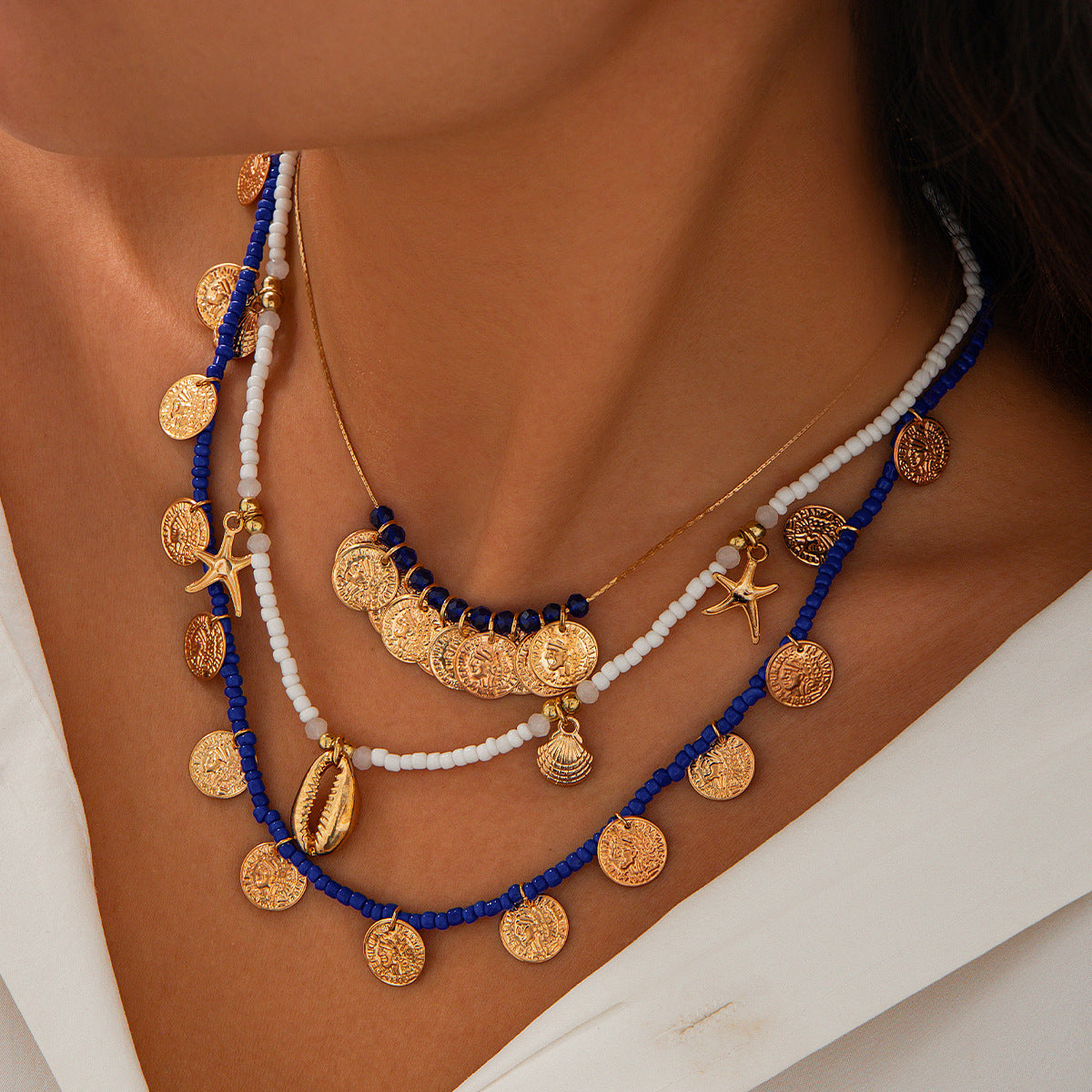 Vintage Portrait Coin Layered Necklace