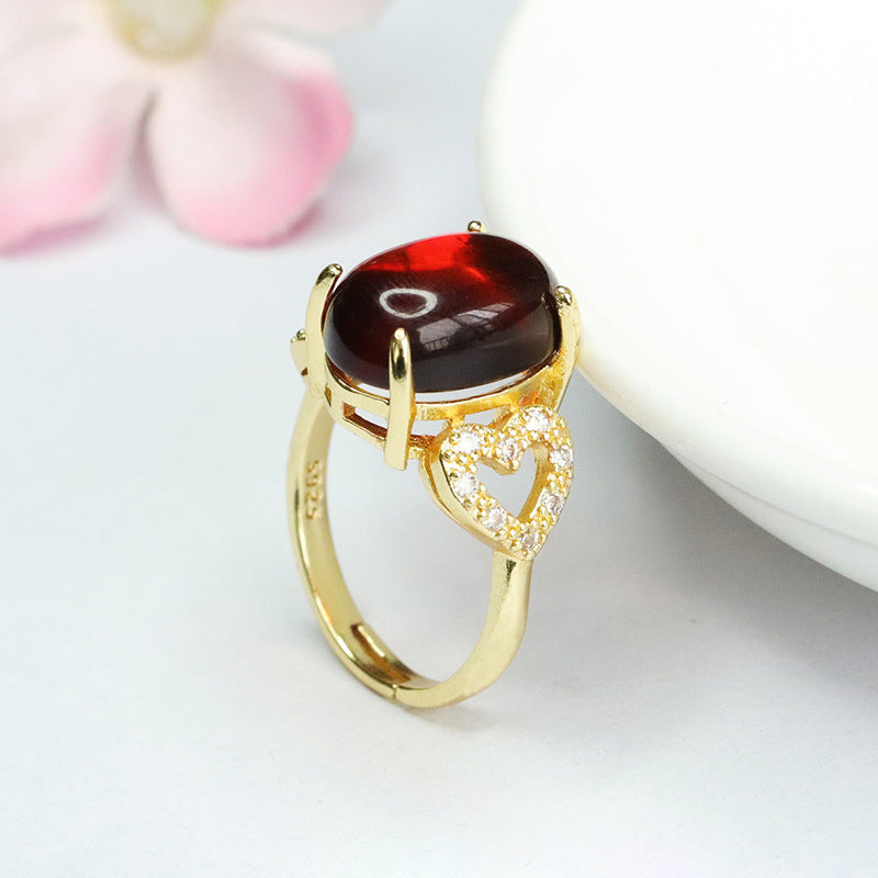 Amber Zircon Love Ring Jewelry with Natural Blood Accent, Sterling Silver