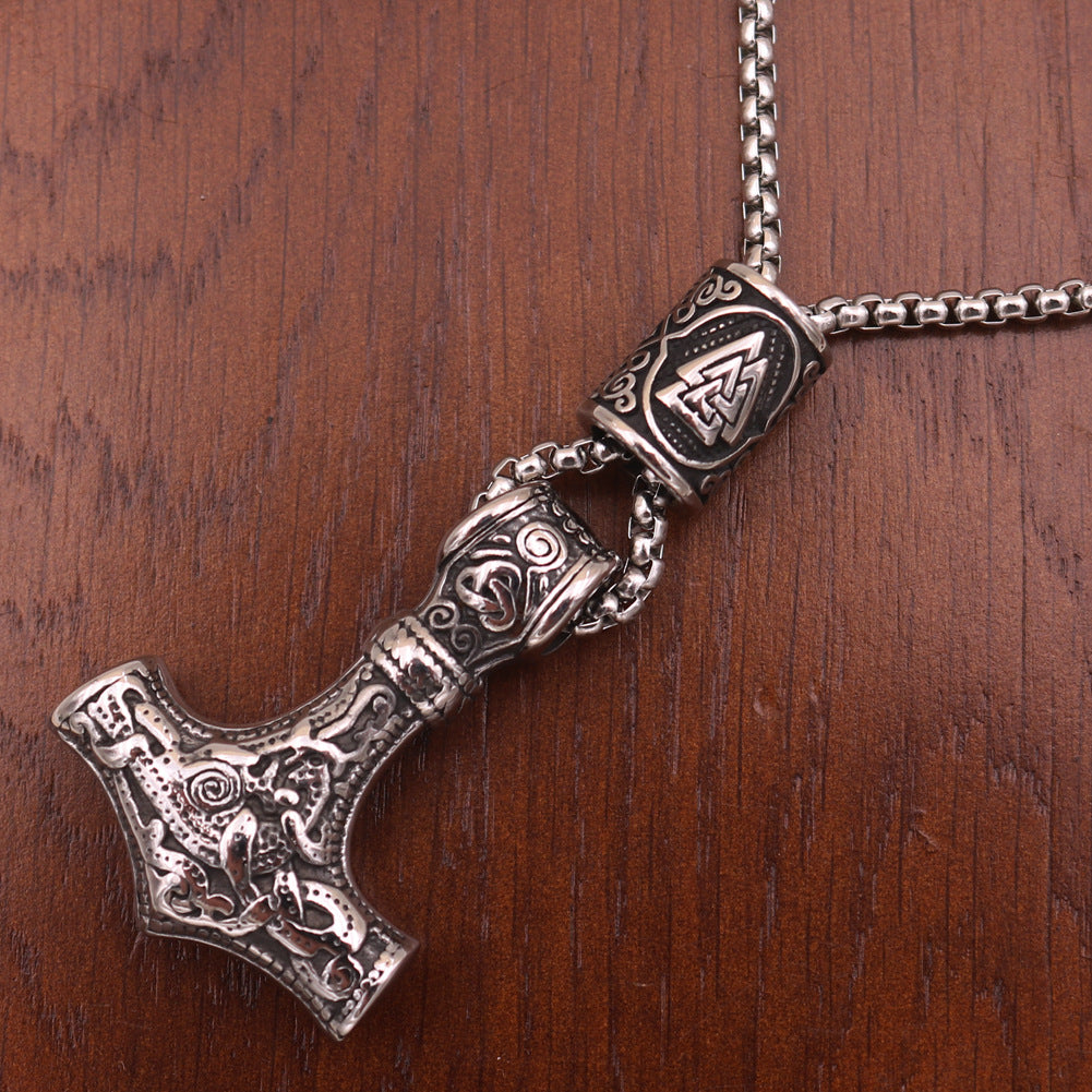 Viking Thor Hammer Titanium Steel Necklace with Celtic Knot Pendant - Men's Wholesale Jewelry