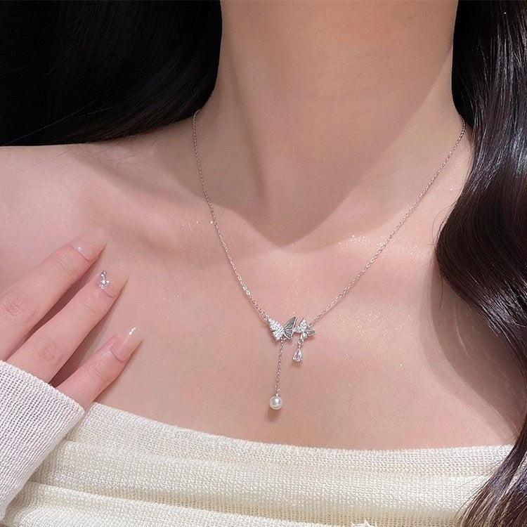 Sterling Silver Butterfly Necklace By Planderful Exquisite Light Luxury Zircon Collarbone Gift For Girlfriends
