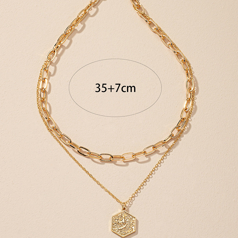 European-Inspired Hip-Hop Double-Layer Necklace with Collarbone Chain