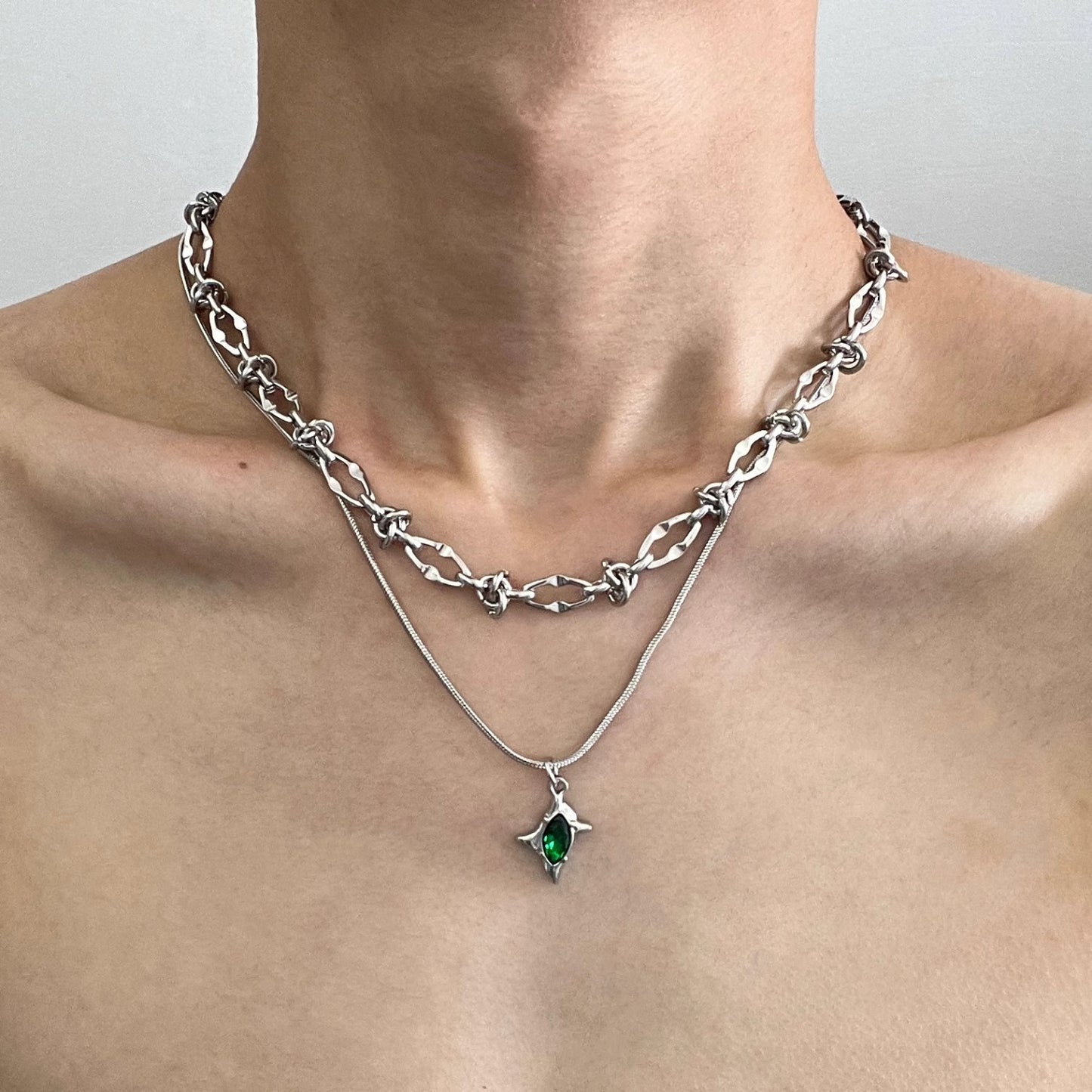 Planderful Jewelry Gemini Star Necklace Double Layer Steel Chain Layered Collarbone Trend