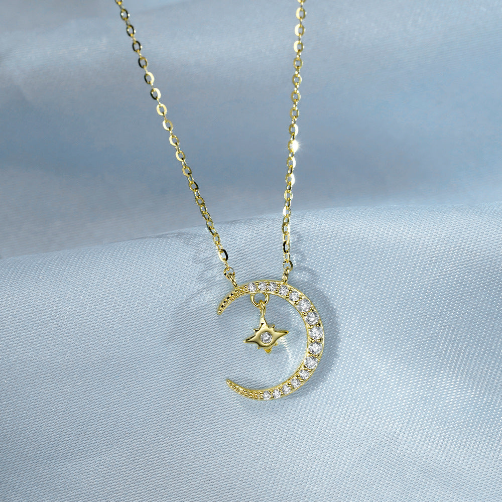 New Star and Moon Necklace Women's High-End 925 Jewelry
