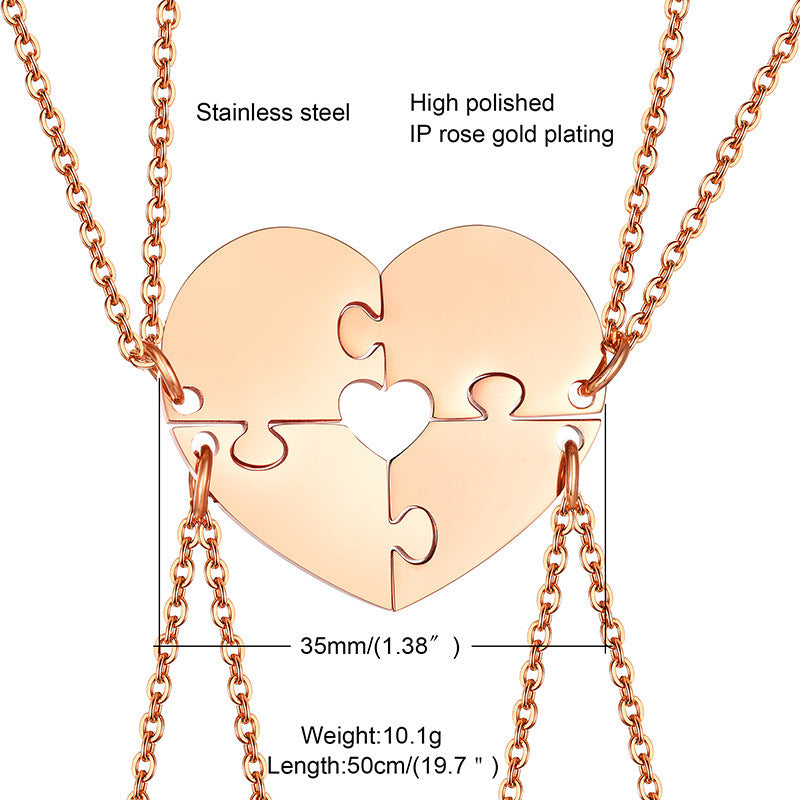 Titanium Steel Heart-Shaped Friendship Pendant Necklace