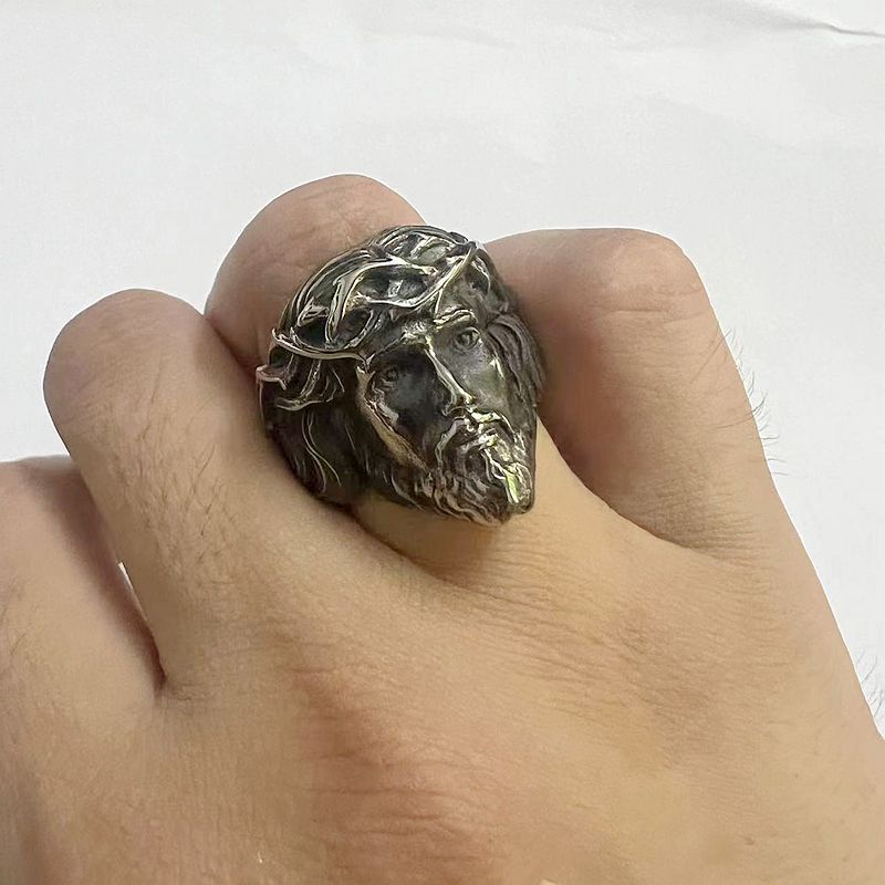 Planderful Collection Jesus Portrait Ring for Men Stainless Steel Gold Plated Polished Finish Everyday Wear Sizes 7 13