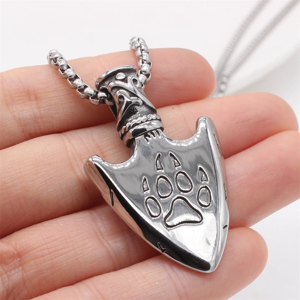 Planderful Norse Legacy – European and American Retro Direwolf Shield Viking Men's Titanium Steel Pendant