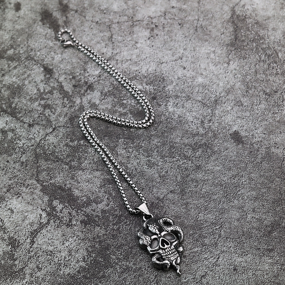 Cross-Border New Products Pendant Skull Snake Necklace for Men