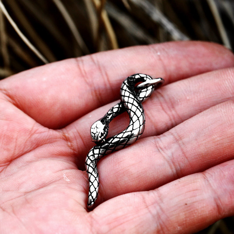 Titanium Steel Snake Pendant with Stone Inlay - Retro European and American Jewelry for Men
