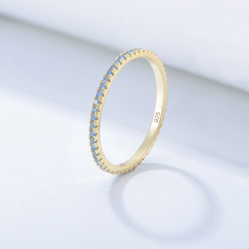 S925 Sterling Silver Colored Zircon Micro-Inlaid Zircon Ring