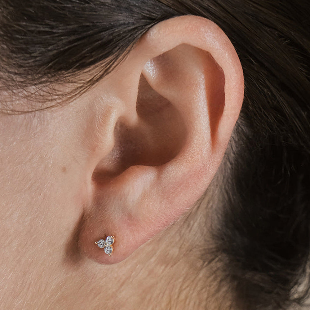 European and American Cross-Border S925 Sterling Silver Zircon Stud Earrings Light Luxury Floral Geometric Design