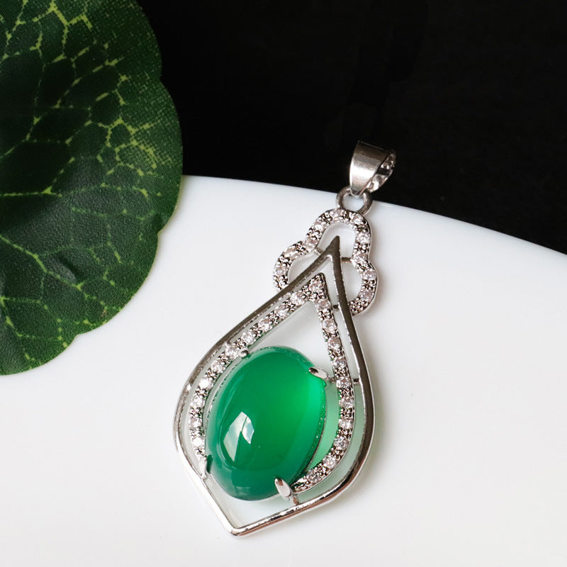 Rose Gold Pendant with Pink and Green Chalcedony Zircon Peach Heart Jewelry