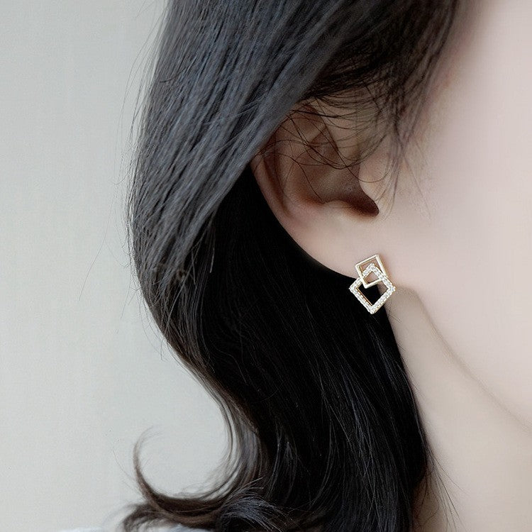 New 925 Sterling Silver Geometric Zircon Stud Earrings