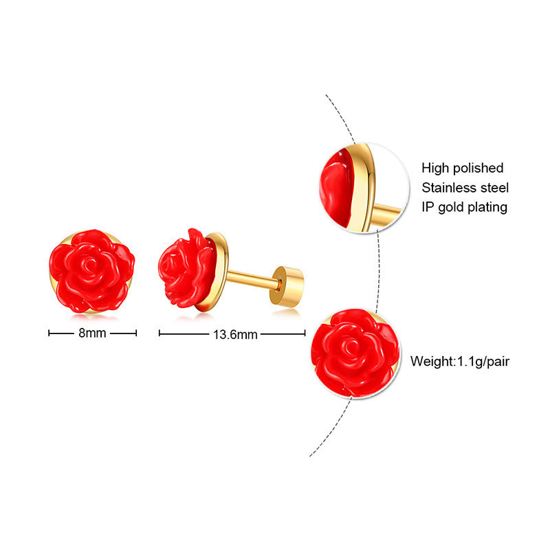 Japanese And Korean Temperament Titanium Steel Rose Stud Earrings