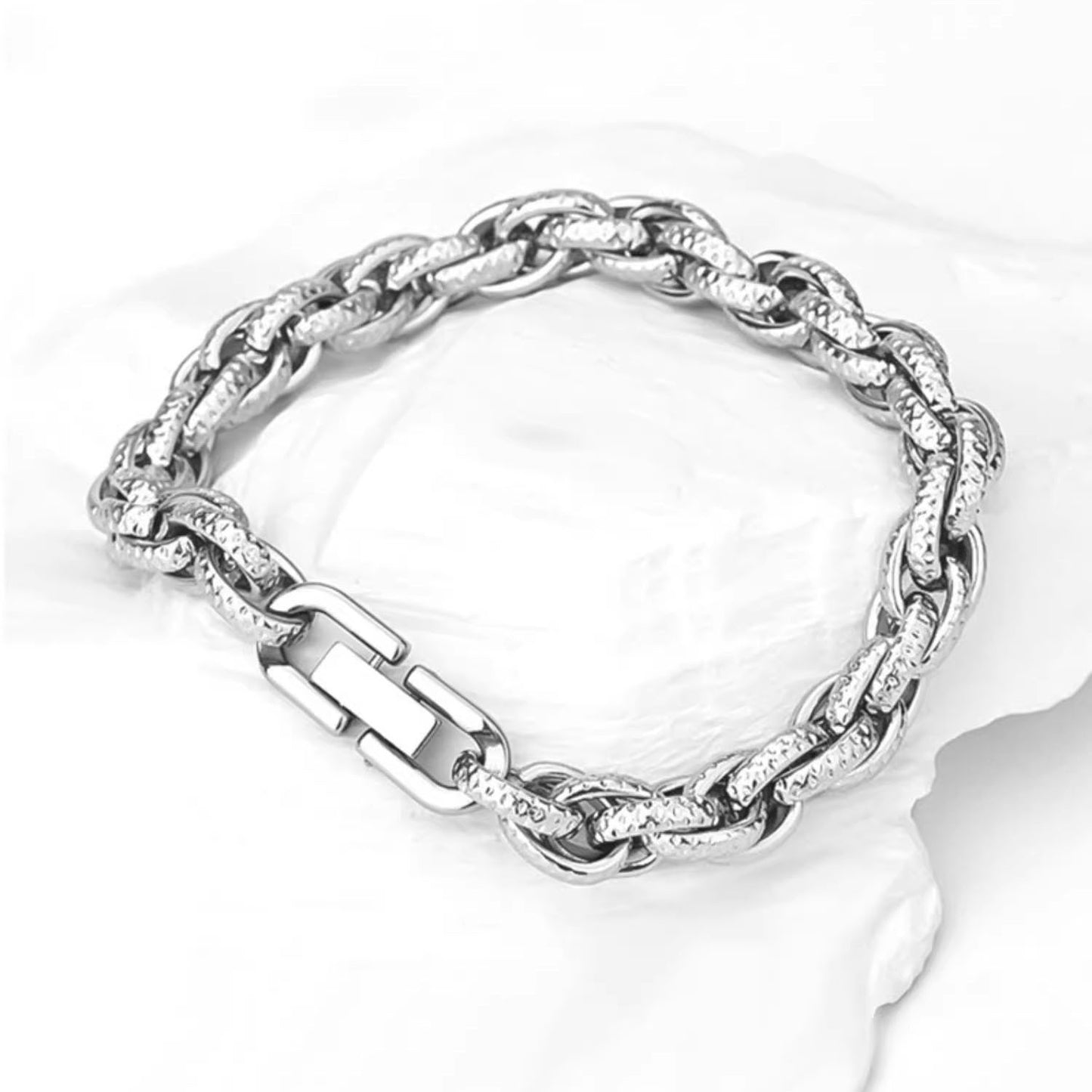 Planderful Jewelry Mens Embossed Mobius Steel Bracelet With Cuban Link Handwoven Design