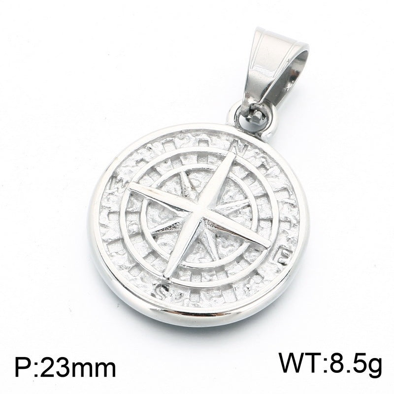 Retro Palm Round Brand Pendant Mysterious Style Nordic Old Triangular Knot Rune Stainless Necklace