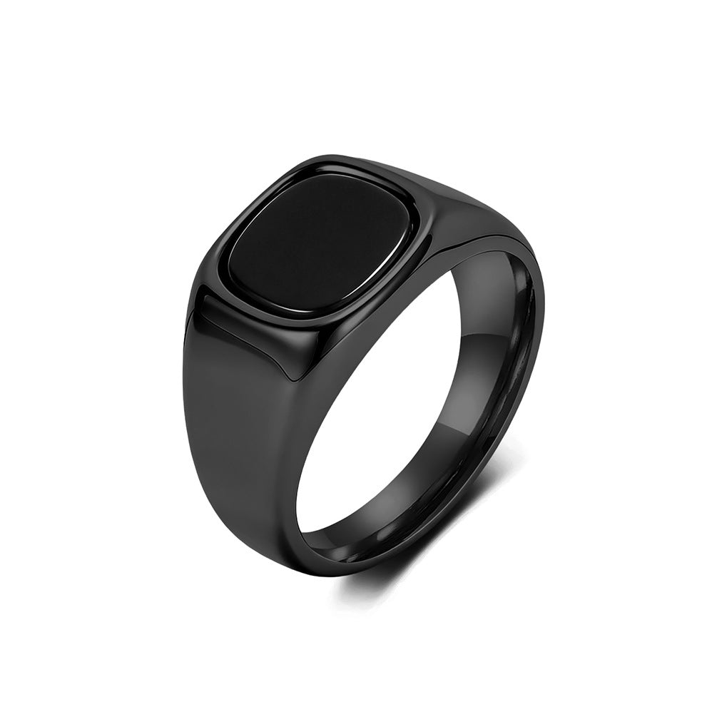 Square Black Gemstone Stainless Steel Ring