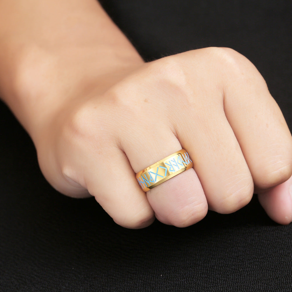 Two-Tone Titanium Steel Symbol Ring for Men - Simple and Stylish Personality Jewelry
